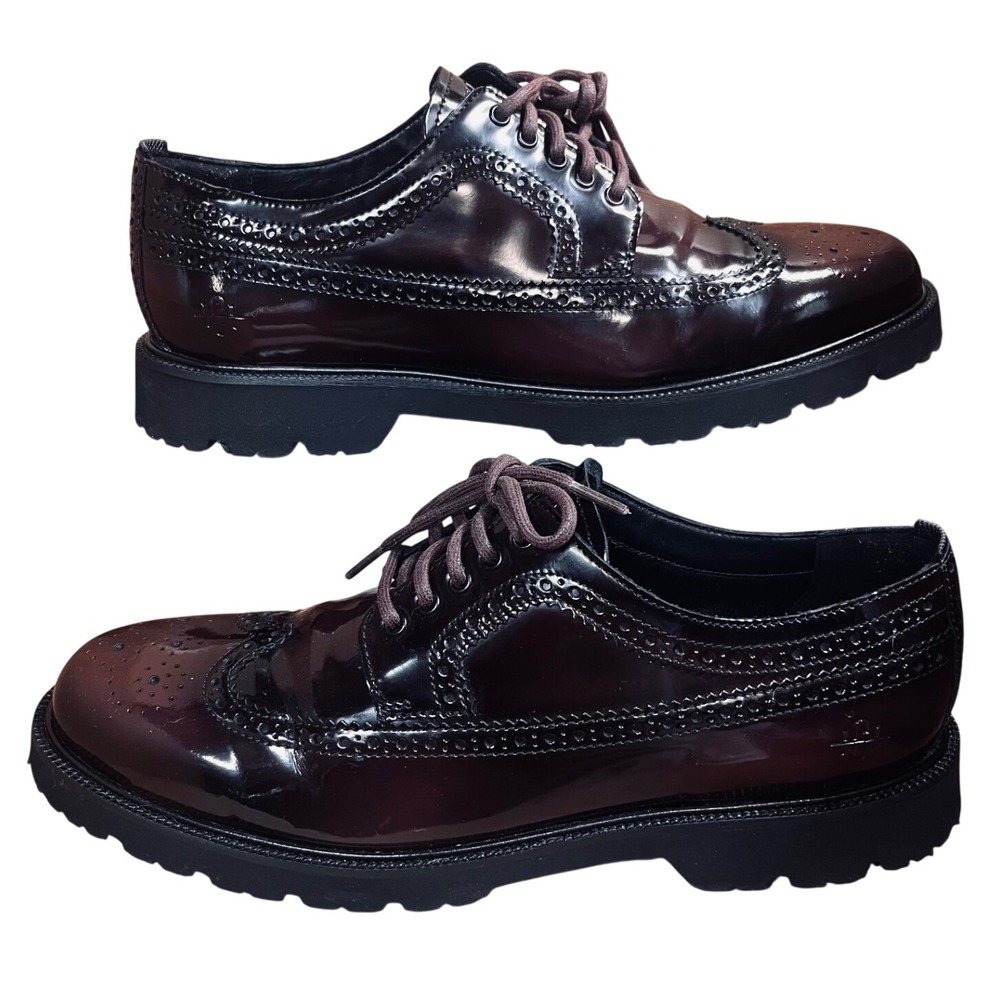 Cole Haan Wingtip Oxford Mens 11.5 Burgundy Patent Leather Lug Sole C3865